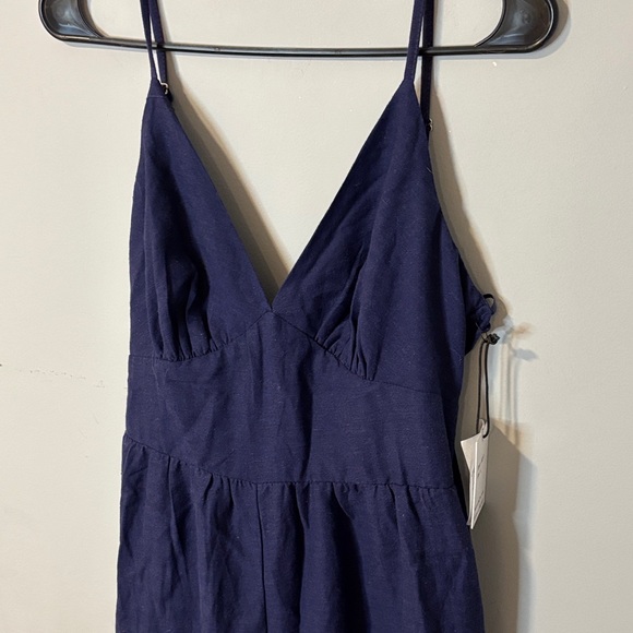 NWT Japna Deep Blue V-Neck Linen Bohemin Tie Back Jumpsuit Large Natural Fiber - Picture 3 of 6